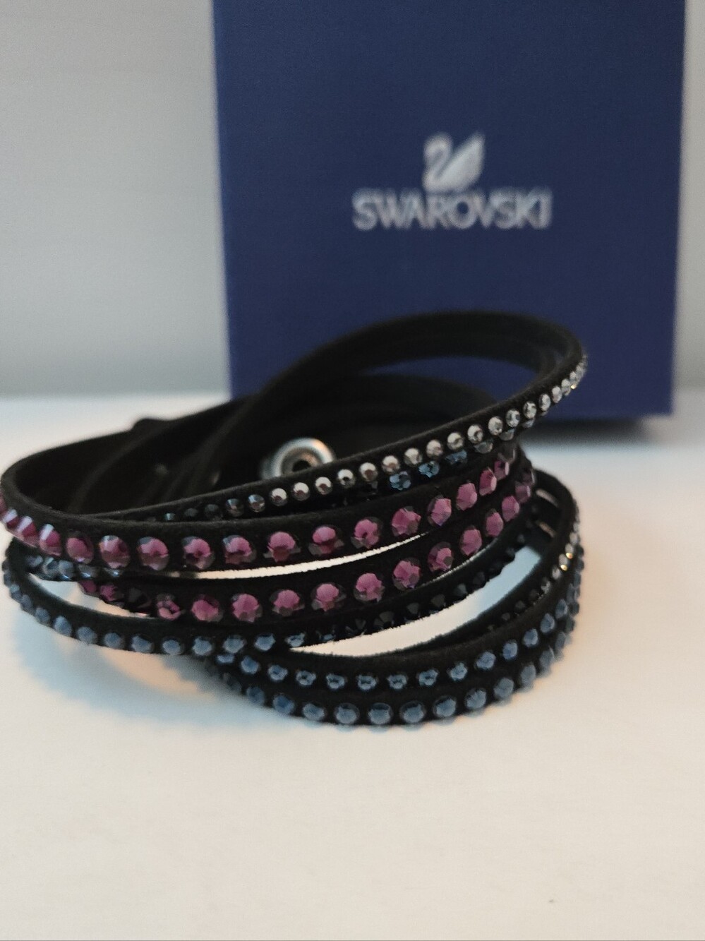 SWAROVSKI LEATHER AND CRYSTAL WRAP BRACELET